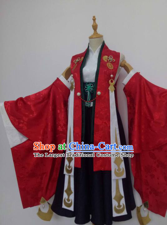 China Ancient Swordswoman Clothing Cosplay Female Knight Red Dress Outfits Traditional Game Role Cang Hai Garment Costumes