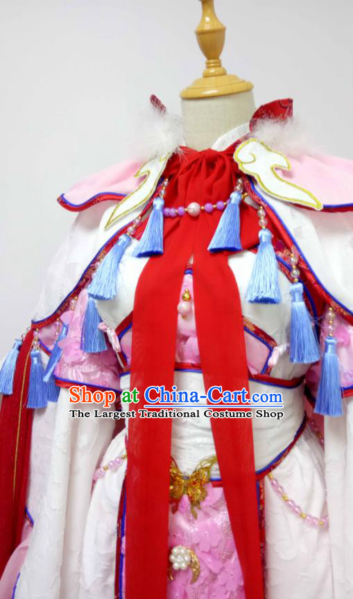 China Traditional Puppet Show Swordswoman Feng Cailing Garment Costumes Ancient Fairy Princess Clothing Cosplay Female Knight Pink Dress Outfits