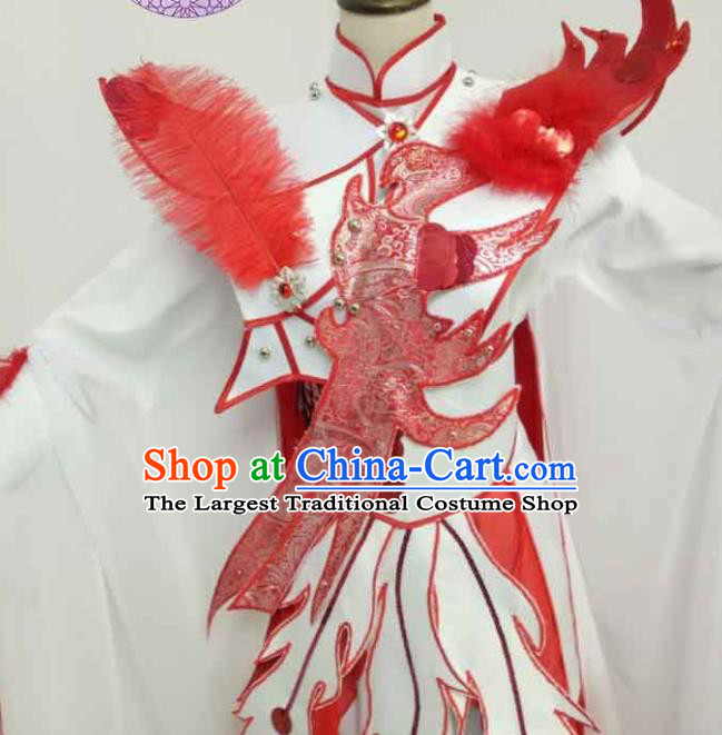 China Ancient Goddess Clothing Cosplay Bird Fairy Red Feather Dress Outfits Traditional Puppet Show Princess Garment Costumes