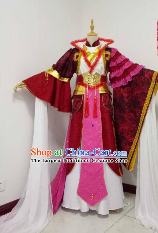 China Traditional Puppet Show Gu Xiaoyue Garment Costumes Ancient Swordswoman Clothing Cosplay Princess Red Dress Outfits