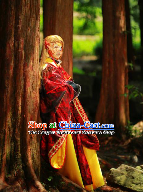 Chinese Ancient Monarch Wine Red Robe Uniforms Traditional Cosplay Swordsman King Clothing Puppet Show Chivalrous Emperor Garment Costumes
