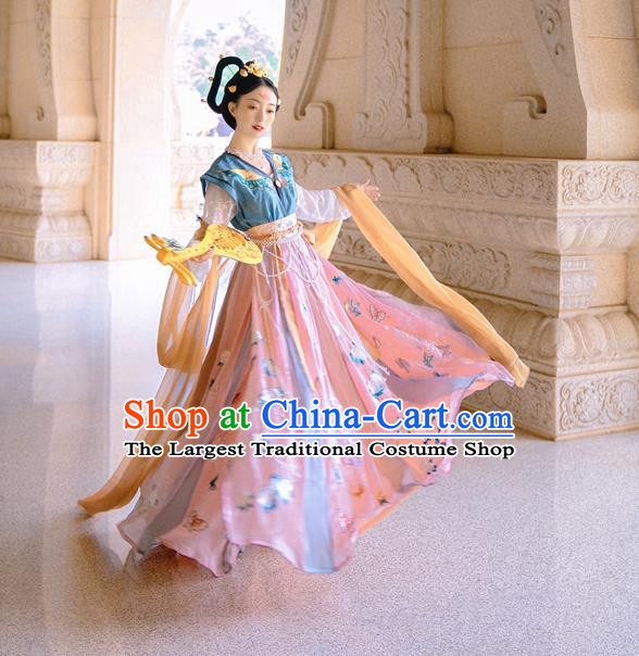 China Tang Dynasty Palace Beauty Garment Costumes Traditional Court Dance Historical Clothing Ancient Butterfly Fairy Hanfu Dress Apparels
