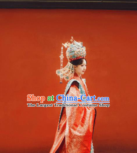 China Traditional Wedding Historical Clothing Ancient Empress Red Hanfu Dress Attires Ming Dynasty Court Woman Garment Costumes Complete Set