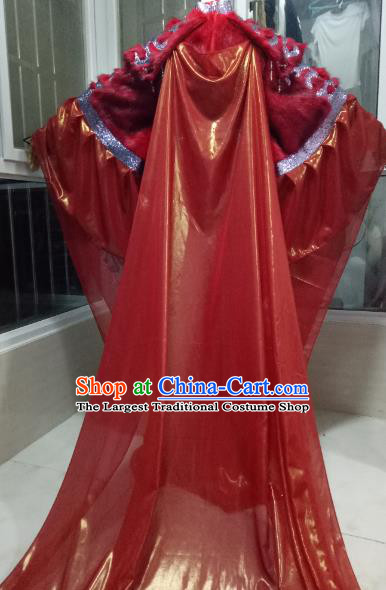 Chinese Ancient Demon King Red Uniforms Traditional Cosplay Swordsman Clothing Puppet Show Royal Highness Garment Costumes