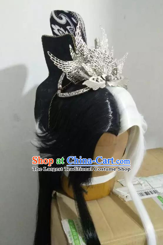 Handmade China Traditional Puppet Show Young Knight Headdress Ancient Swordsman Hairpieces Cosplay Hero Wigs and Hair Crown