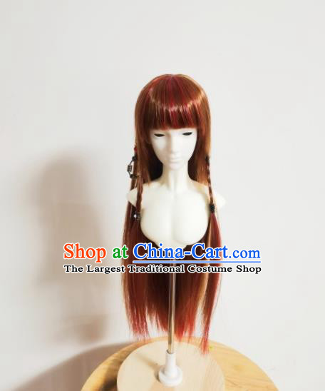 Chinese Ancient Goddess Headdress Traditional Puppet Show Swordswoman Hairpieces Cosplay Female Knight Brown Wigs and Hat
