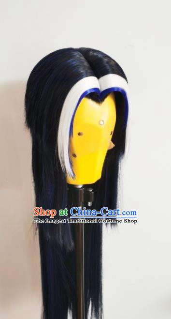 Handmade China Ancient Young Hero Hairpieces Cosplay Swordsman Black Wigs and Hair Crown Traditional Puppet Show Knight Jian Wuji Headdress