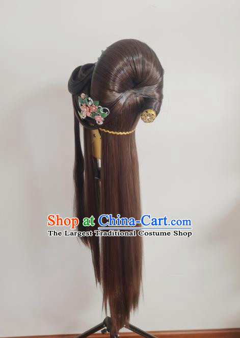 Chinese Traditional Puppet Show Princess Li Jianshi Hairpieces Cosplay Goddess Brown Wigs and Hairpins Ancient Imperial Concubine Headdress