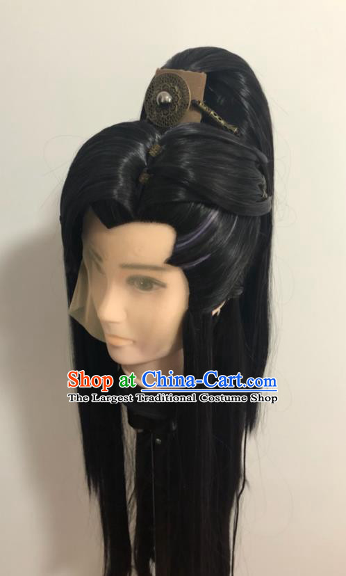 Handmade China Traditional Puppet Show Chivalrous Man Hairpieces Ancient Swordsman Headdress Cosplay Young Knight Wigs and Hair Crown