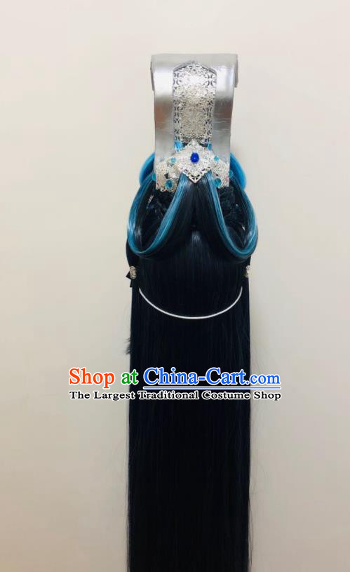 Handmade China Traditional Puppet Show Ao Qiansui Hairpieces Ancient Swordsman Headdress Cosplay Dragon King Wigs and Hair Crown