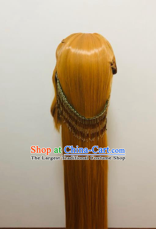 Handmade China Ancient Young Knight Headdress Cosplay Chivalrous Male Golden Wigs and Hair Crown Traditional Puppet Show Swordsman Hairpieces