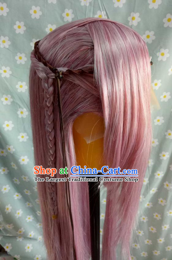 Chinese Cosplay Fairy Hair Accessories Ancient Swordswoman Pink Wigs Headwear Traditional Puppet Show Female Knight Hairpieces