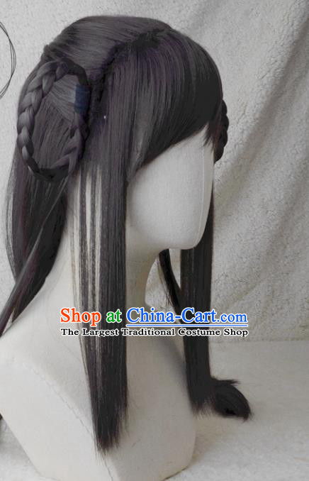 Chinese Traditional Swordswoman Hairpieces Cosplay Young Lady Hair Accessories Ancient Penglai Princess Black Wigs Headwear