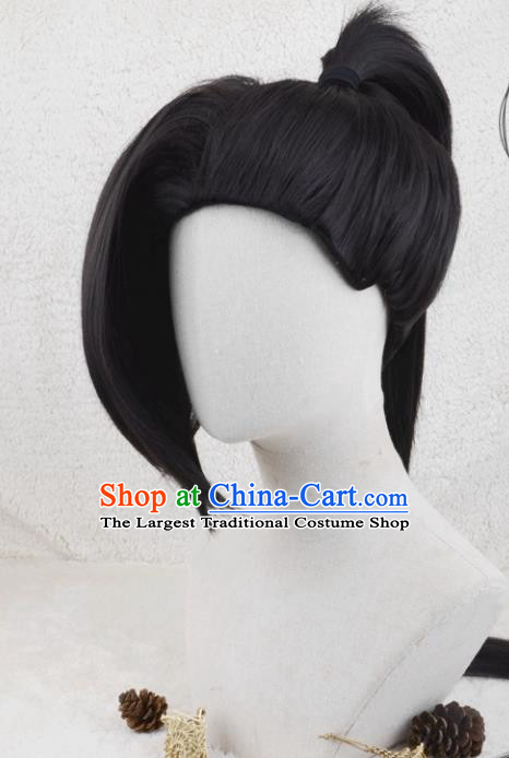 Chinese Cosplay Female Warrior Hair Accessories Ancient General Black Wigs Headwear Traditional Swordswoman Hairpieces