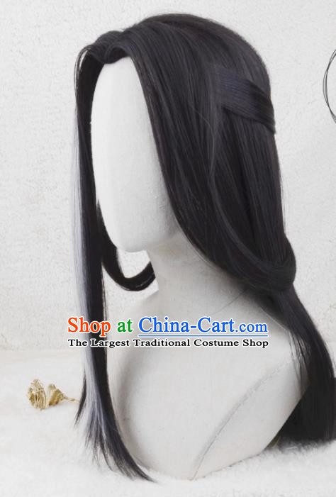 Handmade China Cosplay Swordsman Wigs Traditional Qin Dynasty Kawaler Hairpieces Ancient Young Childe Headdress