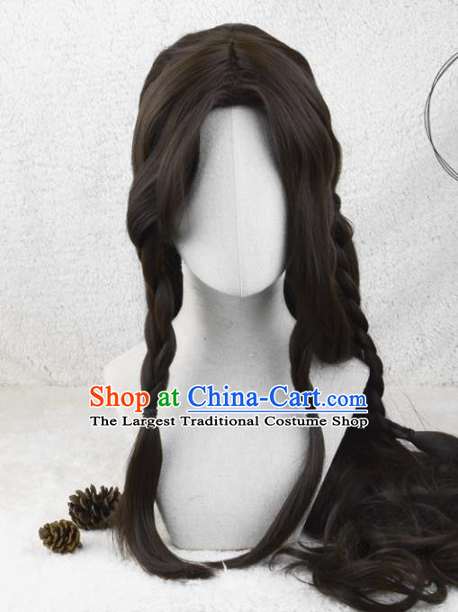 Chinese Traditional Swordswoman Braid Hairpieces Cosplay Female Knight Hair Accessories Ancient Young Beauty Wigs Headwear