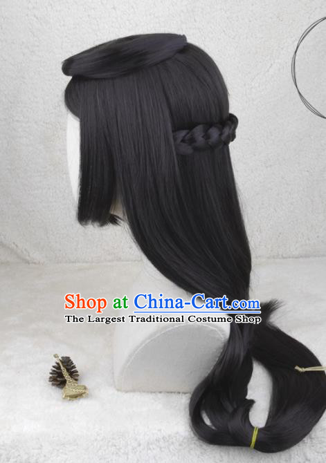 Chinese Ancient Palace Beauty Wigs Headwear Traditional Qin Dynasty Princess Hairpieces Cosplay Swordswoman Hair Accessories