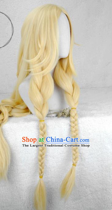 Chinese Ancient Palace Princess Golden Wigs Headwear Traditional Female Swordsman Hairpieces Cosplay Fairy Hair Accessories