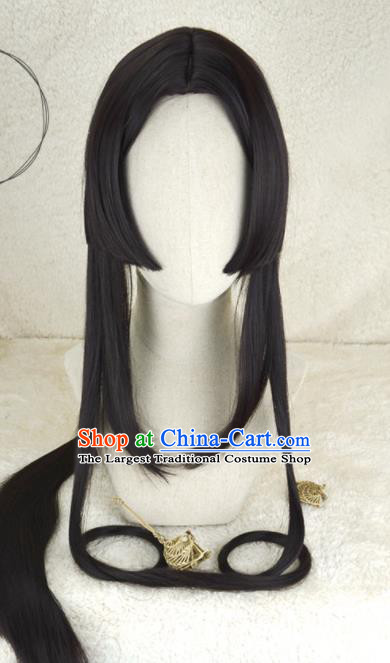 Chinese Cosplay Young Lady Hair Accessories Ancient Palace Princess Black Wigs Headwear Traditional Female Swordsman Hairpieces