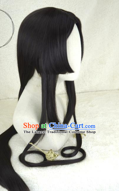 Chinese Cosplay Young Lady Hair Accessories Ancient Palace Princess Black Wigs Headwear Traditional Female Swordsman Hairpieces