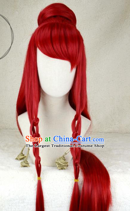 Chinese Traditional Young Lady Hairpieces Cosplay Fairy Hair Accessories Ancient Palace Beauty Red Wigs Headwear