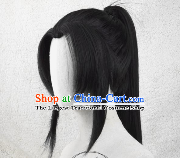 Handmade China Traditional Qin Dynasty Young Male Hairpieces Ancient Swordsman Headdress Cosplay Chivalrous Knight Black Wigs