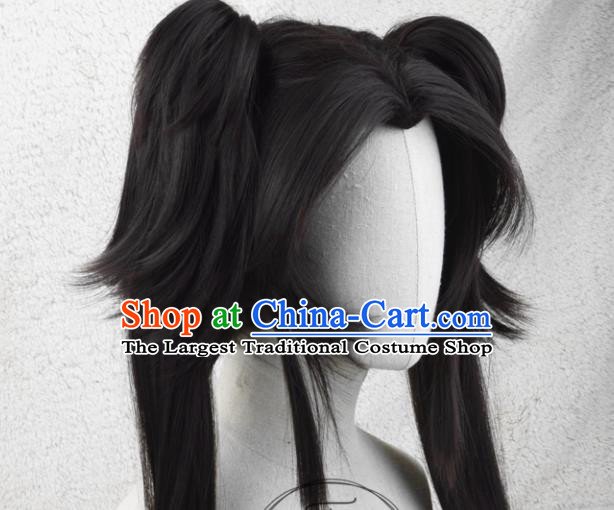Chinese Ancient Young Lady Black Wigs Headwear Traditional Swordswoman Hairpieces Cosplay Fairy Hair Accessories