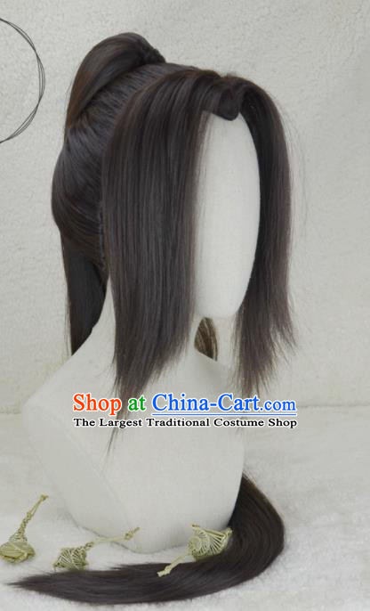Handmade China Ancient Young Hero Headdress Cosplay Swordsman Black Wigs Traditional Hanfu Adults Taoist Hairpieces