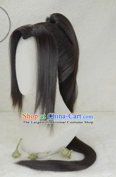 Handmade China Ancient Young Hero Headdress Cosplay Swordsman Black Wigs Traditional Hanfu Adults Taoist Hairpieces