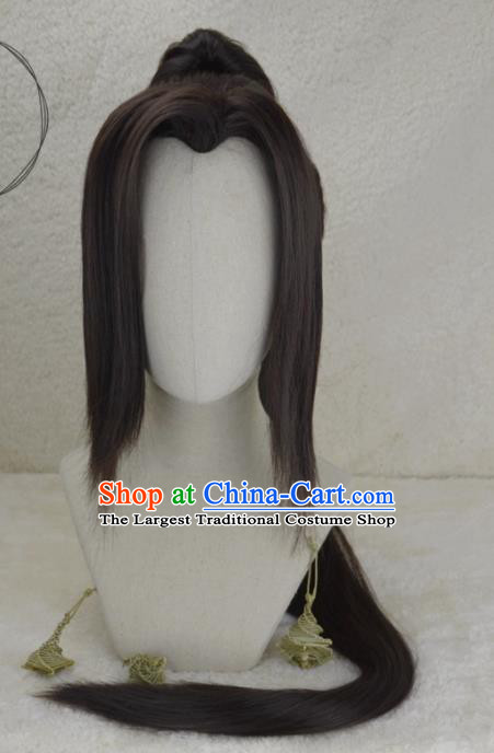 Handmade China Ancient Young Hero Headdress Cosplay Swordsman Black Wigs Traditional Hanfu Adults Taoist Hairpieces