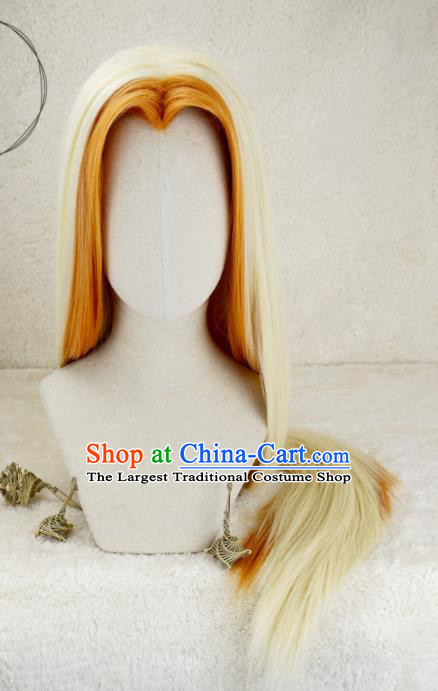 Handmade China Ancient Young Childe Headdress Cosplay Swordsman Golden Wigs Traditional Hanfu Adults Prince Hairpieces