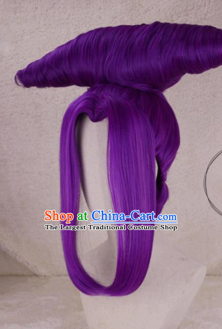 Chinese Traditional Swordswoman Hairpieces Cosplay Goddess Hair Accessories Ancient Imperial Consort Purple Wigs Headwear