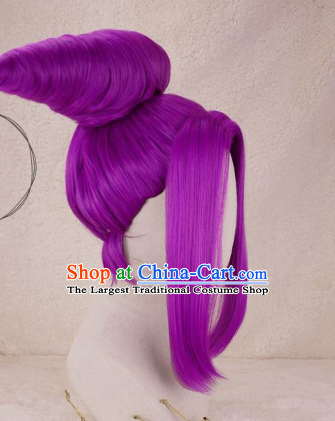 Chinese Traditional Swordswoman Hairpieces Cosplay Goddess Hair Accessories Ancient Imperial Consort Purple Wigs Headwear