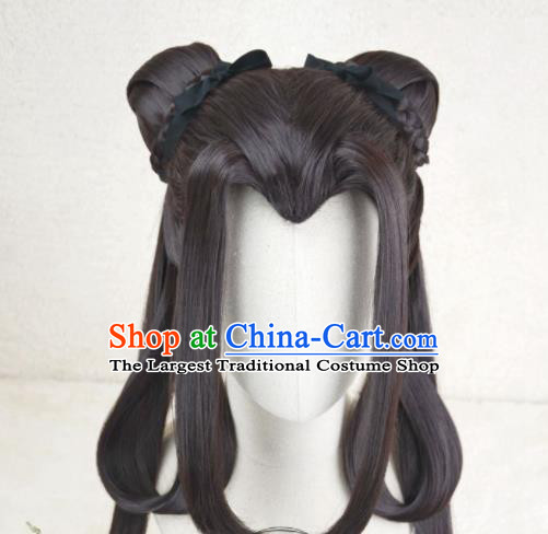 Chinese Ancient Young Lady Brown Wigs Headwear Traditional Swordswoman Hairpieces Cosplay Fairy Princess Hair Accessories