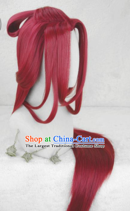 Chinese Cosplay Queen Hair Accessories Ancient Young Beauty Red Wigs Headwear Traditional Swordswoman Hairpieces
