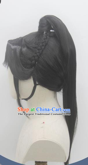 Handmade China Cosplay Qin Dynasty Young Knight Wigs Traditional Hanfu Warrior Hairpieces Ancient Swordsman Headdress