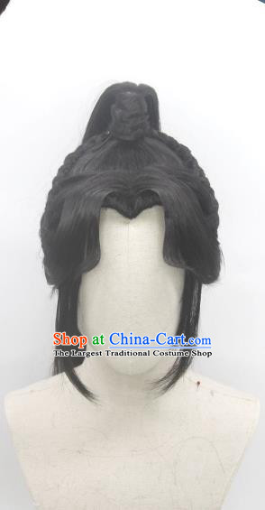 Handmade China Cosplay Qin Dynasty Young Knight Wigs Traditional Hanfu Warrior Hairpieces Ancient Swordsman Headdress