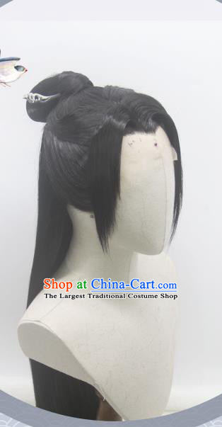 Handmade China Ancient Swordsman Headdress Cosplay Qin Dynasty Young Knight Wigs Traditional Hanfu Warrior Hairpieces