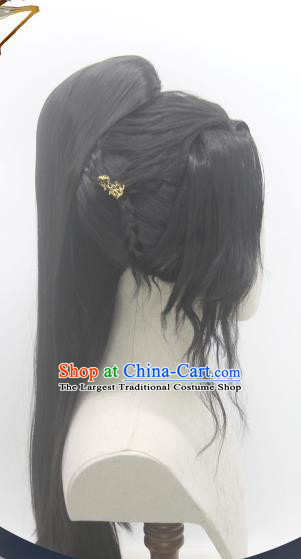 Handmade China Cosplay Young Knight Wigs Traditional Heaven Official Blessing Mo Ran Hairpieces Ancient Swordsman Curly Headdress