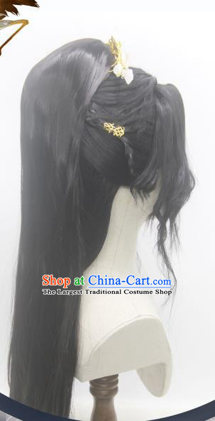 Handmade China Cosplay Young Knight Wigs Traditional Heaven Official Blessing Mo Ran Hairpieces Ancient Swordsman Curly Headdress