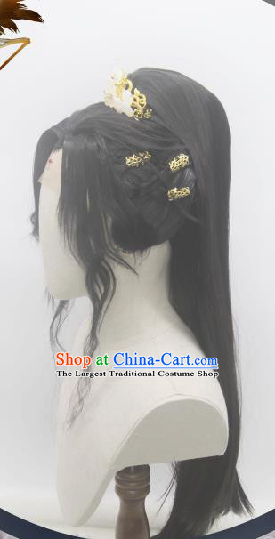 Handmade China Cosplay Young Knight Wigs Traditional Heaven Official Blessing Mo Ran Hairpieces Ancient Swordsman Curly Headdress