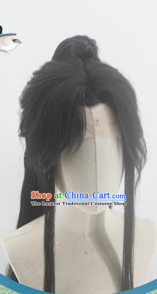 Handmade China Traditional Hanfu Young Childe Hairpieces Ancient Swordsman Headdress Cosplay Warrior Knight Wigs