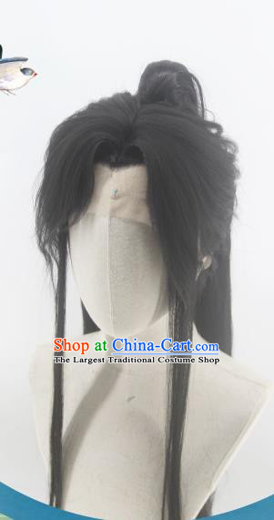 Handmade China Traditional Hanfu Young Childe Hairpieces Ancient Swordsman Headdress Cosplay Warrior Knight Wigs