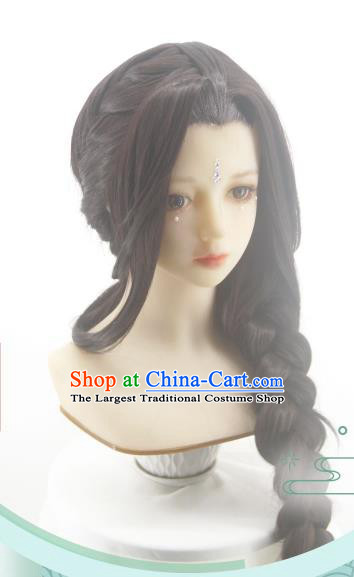 Chinese Cosplay Palace Lady Hair Accessories Ancient Imperial Consort Brown Wigs Headwear Traditional Qin Dynasty Queen Hairpieces