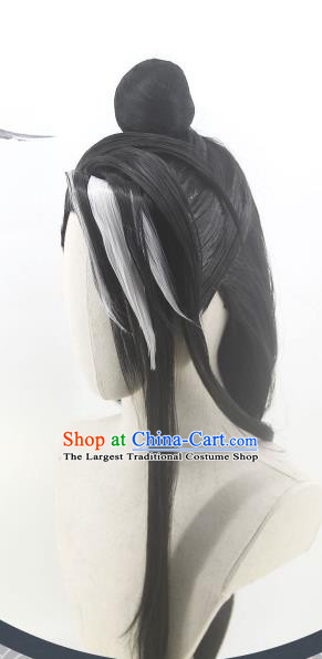Handmade China Cosplay Swordsman Wigs Traditional Chivalrous Expert Hairpieces Ancient Hanfu Young Knight Headdress