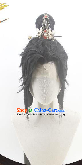 Handmade China Traditional Chivalrous Expert Hairpieces Ancient Hanfu Young Knight Headdress Cosplay Swordsman Wigs