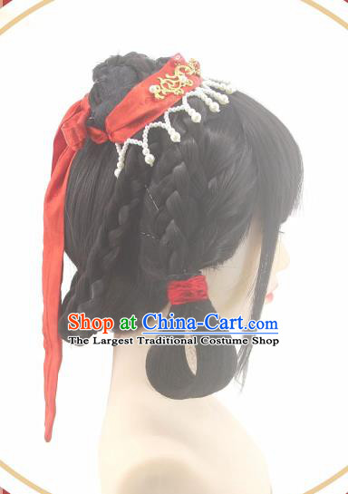 Chinese Ancient Young Beauty Wigs Headwear Traditional Song Dynasty Princess Hairpieces Cosplay Palace Lady Hair Accessories