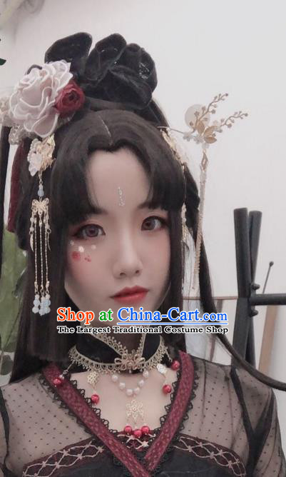 Chinese Ancient Young Beauty Wigs Headwear Traditional Jin Dynasty Princess Hairpieces Cosplay Imperial Consort Hair Accessories