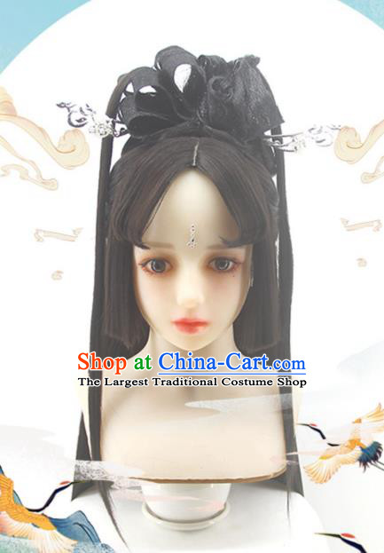 Chinese Ancient Young Beauty Wigs Headwear Traditional Jin Dynasty Princess Hairpieces Cosplay Imperial Consort Hair Accessories