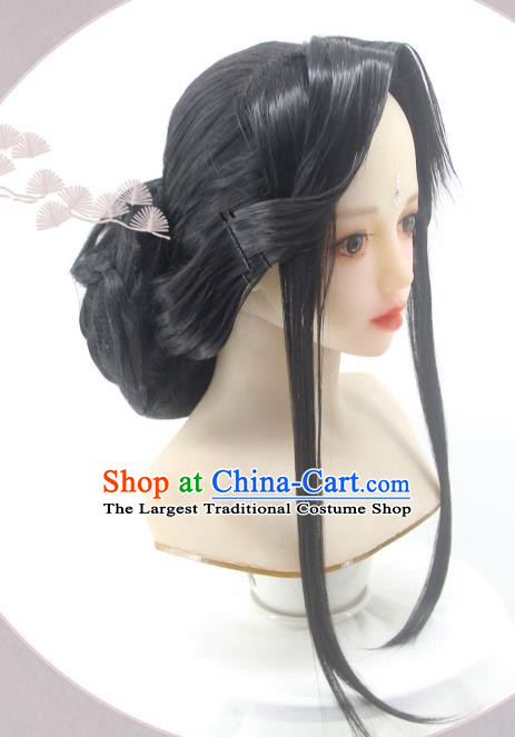 Chinese Traditional Qin Dynasty Princess Hairpieces Cosplay Swordswoman Hair Accessories Ancient Young Woman Wigs Headwear